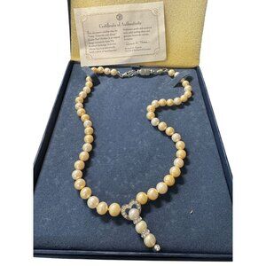 Bradford Exchange Golden Pearl Necklace Freshwater Pearls Swarovski Crystals 17"
